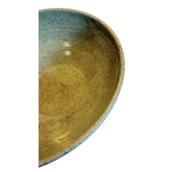 Hand Thrown Art Pottery Bowl Bluish Green Glaze w/Rings Artist Signed Multi Use - Picture 10 of 16